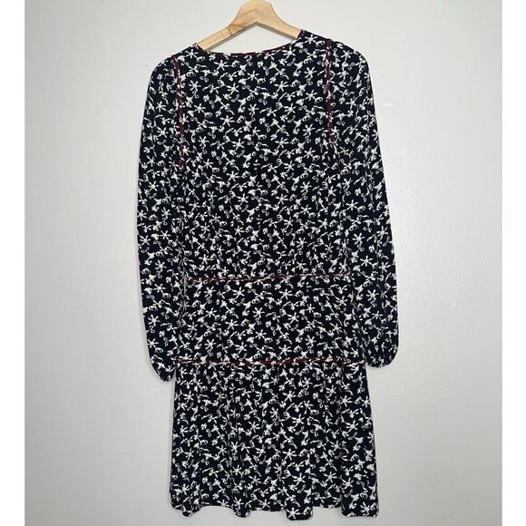 Ba&sh Catarina Mini Dress Black White Maroon Trim Size 6 Long Sleeve Boho - Picture 7 of 7